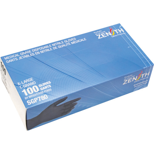 Gants jetables de calibre m&eacute;dical r&eacute;sistants &agrave; la perforation, T-Grand, Nitrile, 5 mils, Sans poudre, Noir, Classe 2 Meunier Outillage Industriel