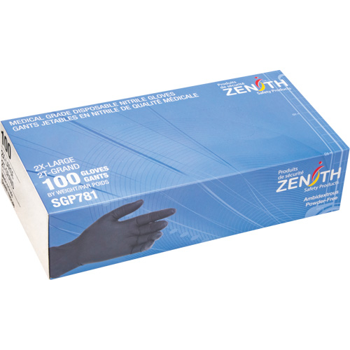 Puncture-Resistant Medical-Grade Disposable Gloves, 2X-Large, Nitrile, 5-mil, Powder-Free, Black, Class 2 Meunier Outillage Industriel