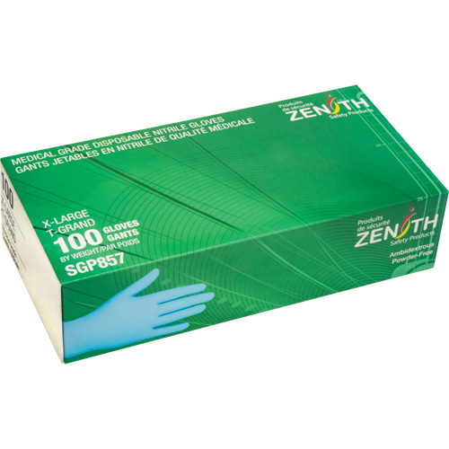 Gants jetables de calibre m&eacute;dical r&eacute;sistants &agrave; la perforation, T-Grand, Nitrile, 3,5 mils, Sans poudre, Bleu, Classe 2 Meunier Outillage Industriel