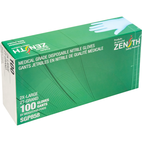 Gants jetables de calibre m&eacute;dical r&eacute;sistants &agrave; la perforation, 2T-Grand, Nitrile, 3,5 mils, Sans poudre, Bleu, Classe 2 Meunier Outillage Industriel