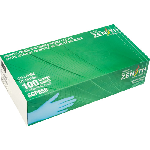Gants jetables de calibre m&eacute;dical r&eacute;sistants &agrave; la perforation, 2T-Grand, Nitrile, 3,5 mils, Sans poudre, Bleu, Classe 2 Meunier Outillage Industriel