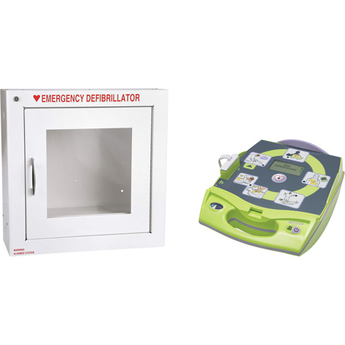 AED Plus&reg; Defibrillator with Alarmed Flush Wall Cabinet, Automatic, English, Class 4 Meunier Outillage Industriel
