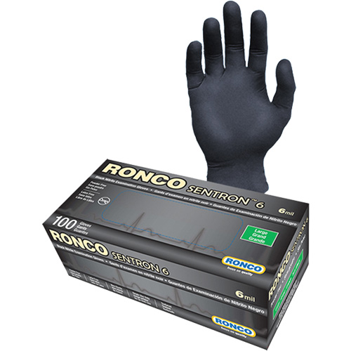 Gants d'examen jetables Sentron 6, Petit, Nitrile, 6 mils, Sans poudre, Noir, Classe 2 Meunier Outillage Industriel