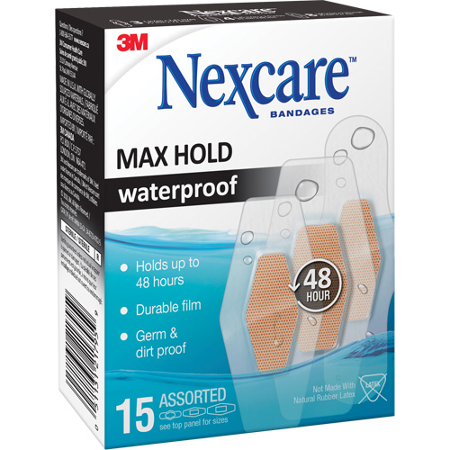 Nexcare Max-Hold Waterproof Bandages, Assorted, Plastic, Sterile Meunier Outillage Industriel
