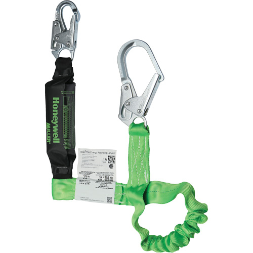 Miller&reg; StretchStop&reg; Shock-Absorbing Lanyard, 6', Locking Rebar Hook Center, Locking Snap Hook Leg Ends, Polyester Meunier Outillage Industriel