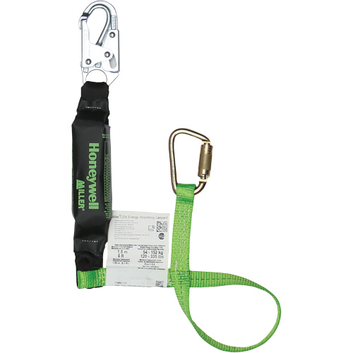 Miller&reg; HP Shock-Absorbing Lanyard, 4', Carabiner Center, Locking Snap Hook Leg Ends, Polyester Meunier Outillage Industriel