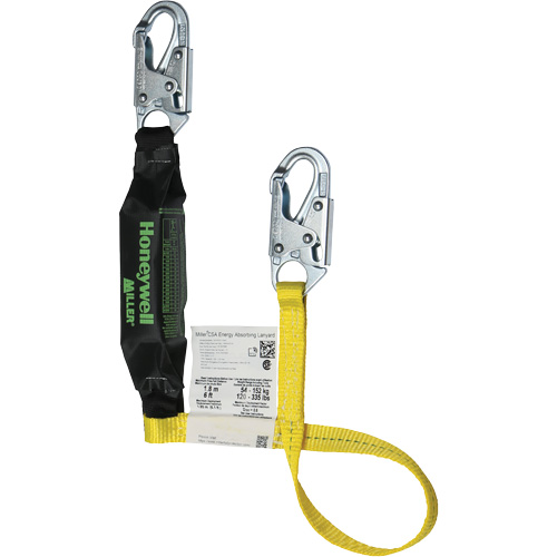 Miller&reg; HP Shock-Absorbing Lanyard, 4', Locking Snap Hook Center, Locking Snap Hook Leg Ends, Polyester Meunier Outillage Industriel