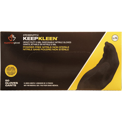 KeepKleen&reg; Disposable Gloves, Large, Nitrile, 8-mil, Powder-Free, Black Meunier Outillage Industriel