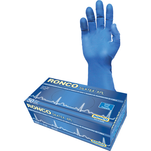 Gant d'examen extra long SilkTex XPL, Petit, Latex, 13 mils, Sans poudre, Bleu, Classe 2 Meunier Outillage Industriel