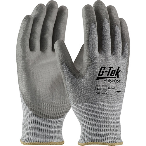 G-Tek&reg; PolyKor&reg; Cut Resistant Gloves, Size Small, 13 Gauge, Polyurethane Coated, Polyethylene Shell, ASTM ANSI Level A4/EN 388 Level 5/EN 388 Level D Meunier Outillage Industriel
