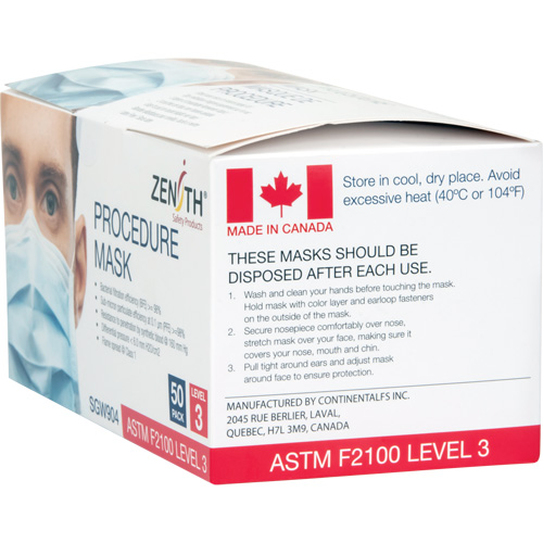 Disposable Procedure Face Masks, ASTM F2100 Level 3, Class 1 Meunier Outillage Industriel