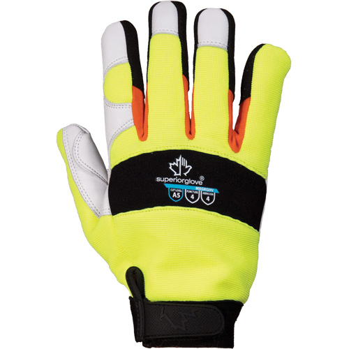 Gants de m&eacute;canicien &agrave; haute visibilit&eacute; ClutchGear, Paume Cuir fleur de ch&egrave;vre, Taille Moyen Meunier Outillage Industriel