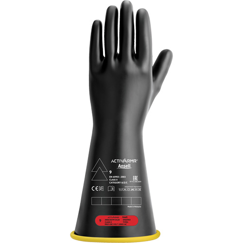 Natural Rubber Electrical Insulating Gloves, ASTM Class 0, Size 7, 14" L Meunier Outillage Industriel