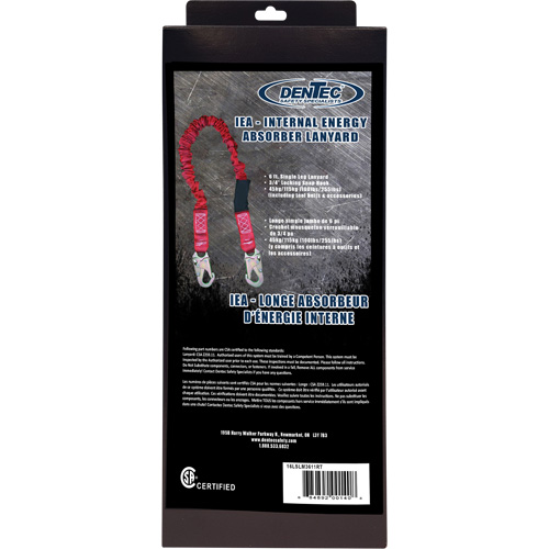 Longe amortisseuse interne ShockSorb, 6', Point d'ancrage &agrave; Crochet mousqueton, Crochet mousqueton aux jambes, Polyester Meunier Outillage Industriel