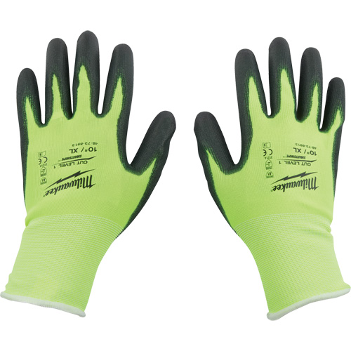 Gants &agrave; haute visibilit&eacute; enduits par trempage, Taille Petit, Calibre 15, Rev&ecirc;tement Polyur&eacute;thane, Enveloppe en Poly&eacute;thyl&egrave;ne, ASTM ANSI niveau A1 Meunier Outillage Industriel
