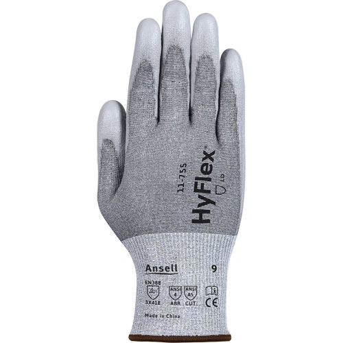 Gants r&eacute;sistants aux coupures 11-755  Hyflex, Taille 6, Calibre 18, Rev&ecirc;tement Polyur&eacute;thane, Enveloppe en Polyester/PEHP/Tungst&egrave;ne/Spandex, ASTM ANSI niveau A5/EN 388 niveau E Meunier Outillage Industriel