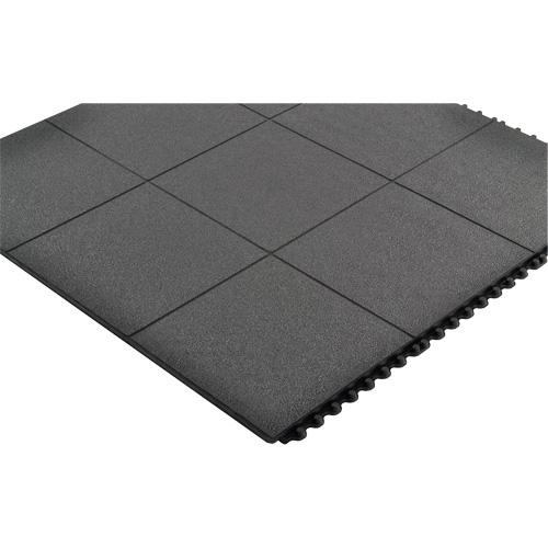 Cushion-Ease&reg; Interlocking Anti-Fatigue Mat, Pebbled, 3' x 3' x 3/4", Black, Natural Rubber Meunier Outillage Industriel