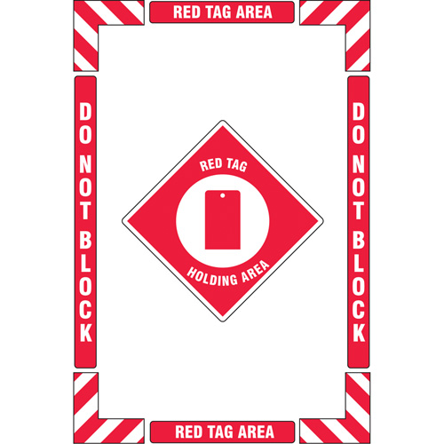 Trousse de marquage du sol ?Red Tag Holding Area? (zone de stockage des &eacute;tiquettes rouges), Adh&eacute;sif, Anglais avec pictogramme Meunier Outillage Industriel