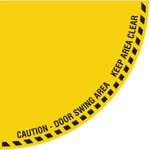 Signalisation au sol ?Caution? (attention) pour porte battante en quart de cercle, Adh&eacute;sif, Anglais avec pictogramme Meunier Outillage Industriel