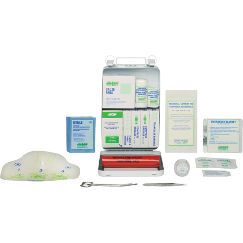 Trousse de premiers soins de base 16 unit&eacute;s, R&eacute;pond &agrave; la norme CSA Z1220-17 type 2 environnements &agrave; faible risque, Petit (2-25 travailleurs) Meunier Outillage Industriel