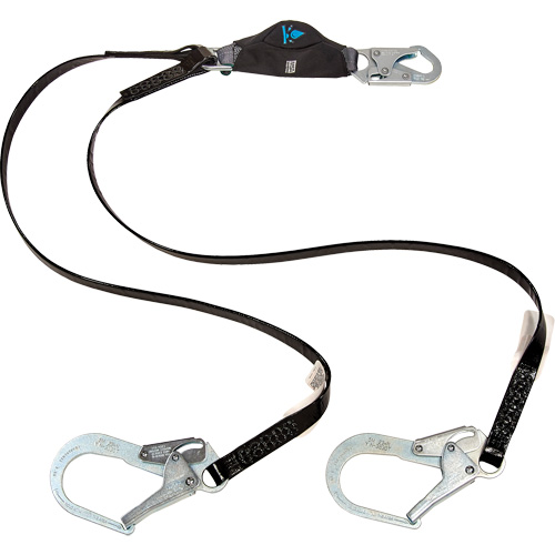 Anti-Corrosion Energy Absorbing Lanyard, 6', Rebar Hook Center, Snap Hook Leg Ends, Polyester Meunier Outillage Industriel