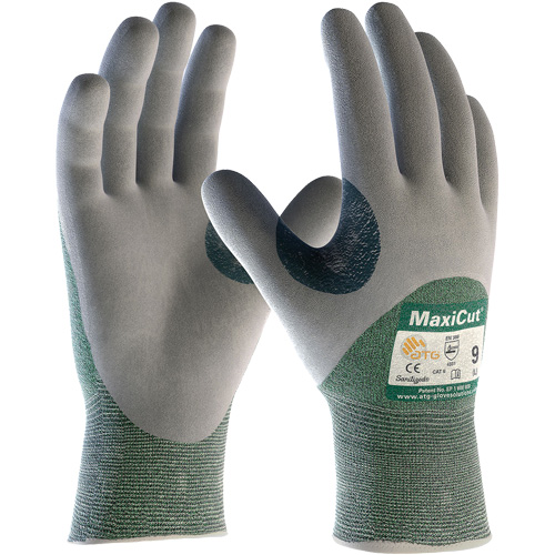 Gants en tissu technique r&eacute;sistant aux coupures ATG MaxiCut, Taille Grand, Calibre 15, Rev&ecirc;tement Nitrile, Enveloppe en Fil technique, ASTM ANSI niveau A2/EN 388 niveau 3/EN 388 niveau B Meunier Outillage Industriel