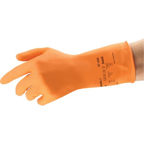 AlphaTec&reg; 87-320 Chemical-Resistant Gloves, Size 9.5, 11.8" L, Rubber Latex, Cotton/Flock-Lined Inner Lining, 17-mil Meunier Outillage Industriel