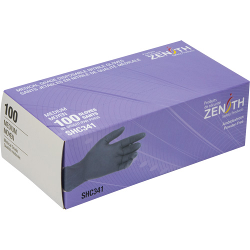 Gants jetables de calibre m&eacute;dical, Moyen, Nitrile, 6 mils, Sans poudre, Noir, Classe 2 Meunier Outillage Industriel
