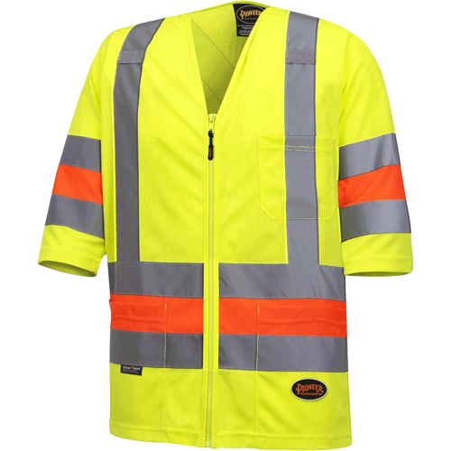6019 Short-Sleeved Quebec Traffic Control Shirt, Polyester, X-Small, High Visibility Lime-Yellow Meunier Outillage Industriel