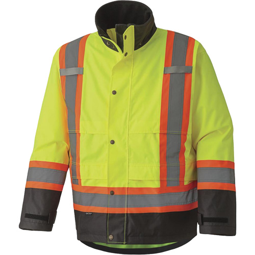5401 Veste de s&eacute;curit&eacute; imperm&eacute;able 300D Trilobal antid&eacute;chirure, Polyester, Noir/Jaune lime haute visibilit&eacute;, T-petit Meunier Outillage Industriel