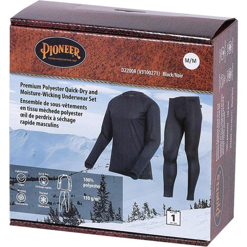 D2200A Ensemble de sous-v&ecirc;tements &agrave; s&eacute;chage rapide et &eacute;vacuation de l'humidit&eacute; de premi&egrave;re qualit&eacute;, Hommes, T-petit, Noir Meunier Outillage Industriel