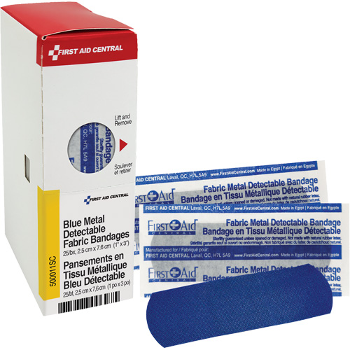 Fabric Blue Detectable Bandages, Rectangular/Square, 1", Fabric Metal Detectable, Sterile Meunier Outillage Industriel