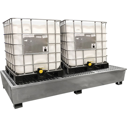 Ultra-Twin IBC Spill Pallet en acier, Capacit&eacute; de d&eacute;versement 370 gal. US, 103,8" x 26,8" x 51,1" Meunier Outillage Industriel