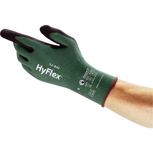 Gants polyvalents &eacute;coresponsables HyFlex 11-842, 5, R&ecirc;vetement Mousse de nitrile, Calibre 15, Enveloppe en Nylon Meunier Outillage Industriel