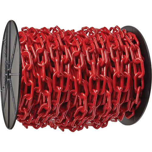 Chaîne de s&eacute;curit&eacute; en plastique robuste, Rouge, Maillon de 2", 100' de long Meunier Outillage Industriel