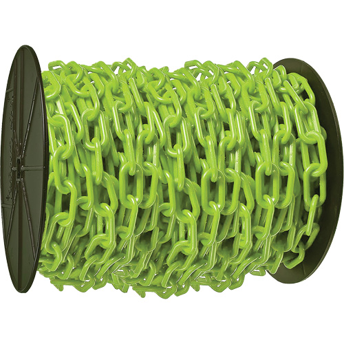 Chaîne de s&eacute;curit&eacute; en plastique robuste, Vert, Maillon de 2", 100' de long Meunier Outillage Industriel