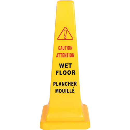 C&ocirc;ne d'avertissement de plancher mouill&eacute;, Bilingue avec pictogramme Meunier Outillage Industriel