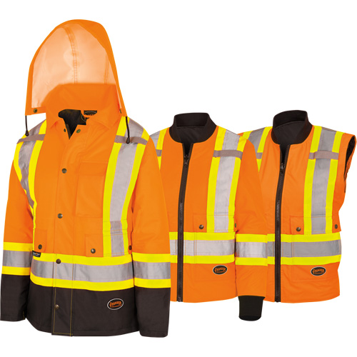 5020BBW Manteau 7 en 1 imperm&eacute;able pour femmes avec capuchon, Polyester/Polyur&eacute;thane, Orange haute visibilit&eacute;, T-petit Meunier Outillage Industriel