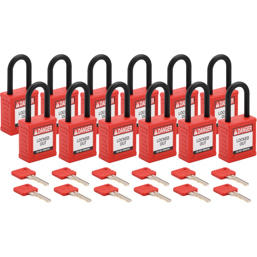 Velocity Lockout Padlocks, Red, Keyed Different, Nylon, 1-1/2" Width Meunier Outillage Industriel