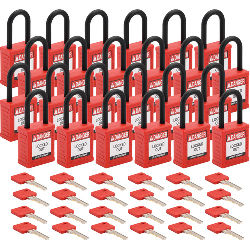 Cadenas de verrouillage Velocity, Rouge, Cl&eacute;s diff&eacute;rentes, Nylon, Largeur de 1-1/2" Meunier Outillage Industriel