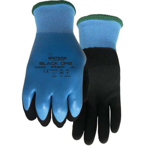 Stealth Black Ops Water-Resistant Gloves, Size Small, 15 Gauge, Rubber Latex Coated, Glass Fibre/Polyester Shell, ASTM ANSI Level A4 Meunier Outillage Industriel
