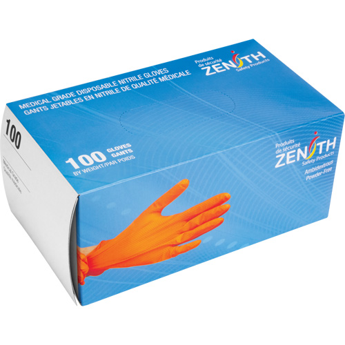 Gants d'examen de poids lourd &agrave; prise tactile, 2T-Grand, Nitrile, 8 mils, Sans poudre, Orange, Classe 2 Meunier Outillage Industriel
