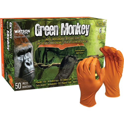 Gants jetables GreenMonkey, Petit, Nitrile, 6 mils, Sans poudre, Orange Meunier Outillage Industriel