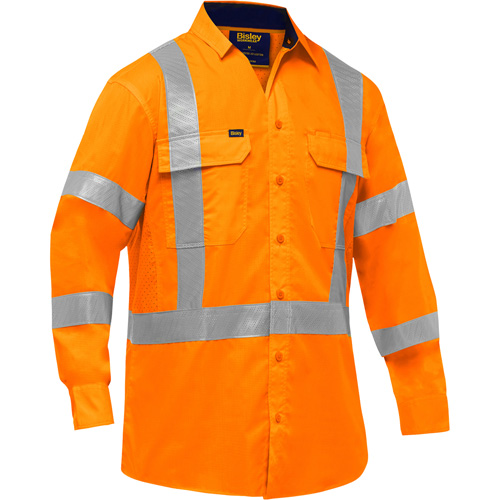 Bisley&reg; X-Back Long Sleeve Work Shirt with X-Airflow, Poly-Cotton, Small, High Visibility Orange Meunier Outillage Industriel