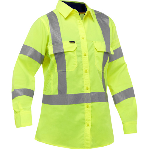 Chemise de travail &agrave; manches longues et X au dos Bisley avec X-Airflow pour femmes, Poly-coton, Petit, Jaune lime haute visibilit&eacute; Meunier Outillage Industriel