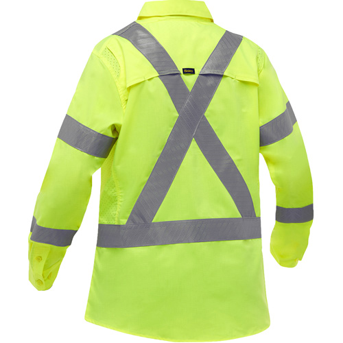 Chemise de travail &agrave; manches longues et X au dos Bisley avec X-Airflow pour femmes, Poly-coton, Petit, Jaune lime haute visibilit&eacute; Meunier Outillage Industriel