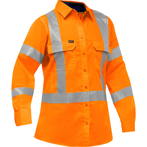 Chemise de travail &agrave; manches longues et X au dos Bisley avec X-Airflow pour femmes, Poly-coton, Petit, Orange haute visibilit&eacute; Meunier Outillage Industriel