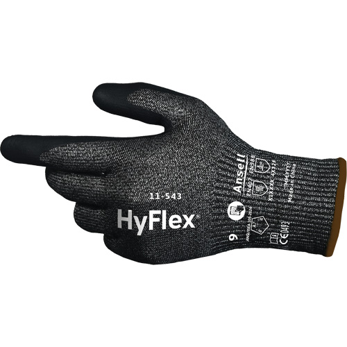 Gants r&eacute;sistants &agrave; la coupe HYFLEX 11-543, Taille 6, Calibre 13, Rev&ecirc;tement Nitrile, Enveloppe en Nylon/Acier inoxydable/PEHP/Spandex, ASTM ANSI niveau A7/EN 388 niveau F Meunier Outillage Industriel