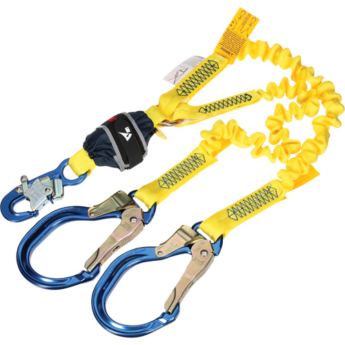 Longe &eacute;lastique d'ancrage double &agrave; amortisseur de choc en sangle, 6', Point d'ancrage &agrave; Crochet d'armature, Crochet mousqueton aux jambes Meunier Outillage Industriel