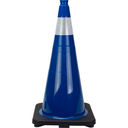C&ocirc;ne de signalisation de premi&egrave;re qualit&eacute;, 28", Bleu, Bande(s) r&eacute;fl&eacute;chissante(s) 4" Meunier Outillage Industriel
